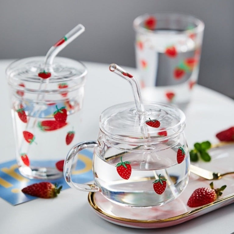 Strawberry Patterned Cup with Straw