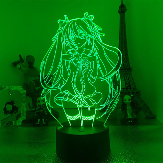 Miku LED Lamp with 16 Colors: green, black anime-style girl character, anime, cartoon style