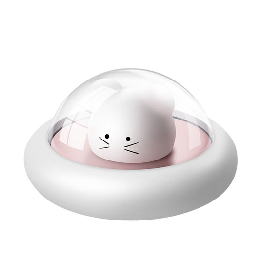 Silicone Mouse LED Night Light: white, light pink cat, minimal kawaii cartoon style
