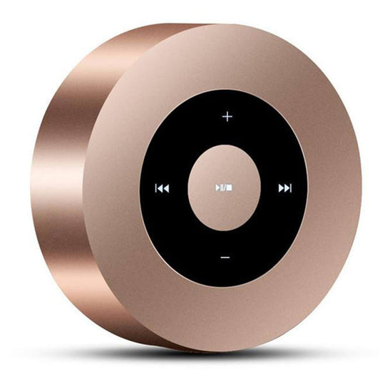 Bluetooth Mini Bass Wireless Speaker: rose gold, black round electronic control device, minimal style