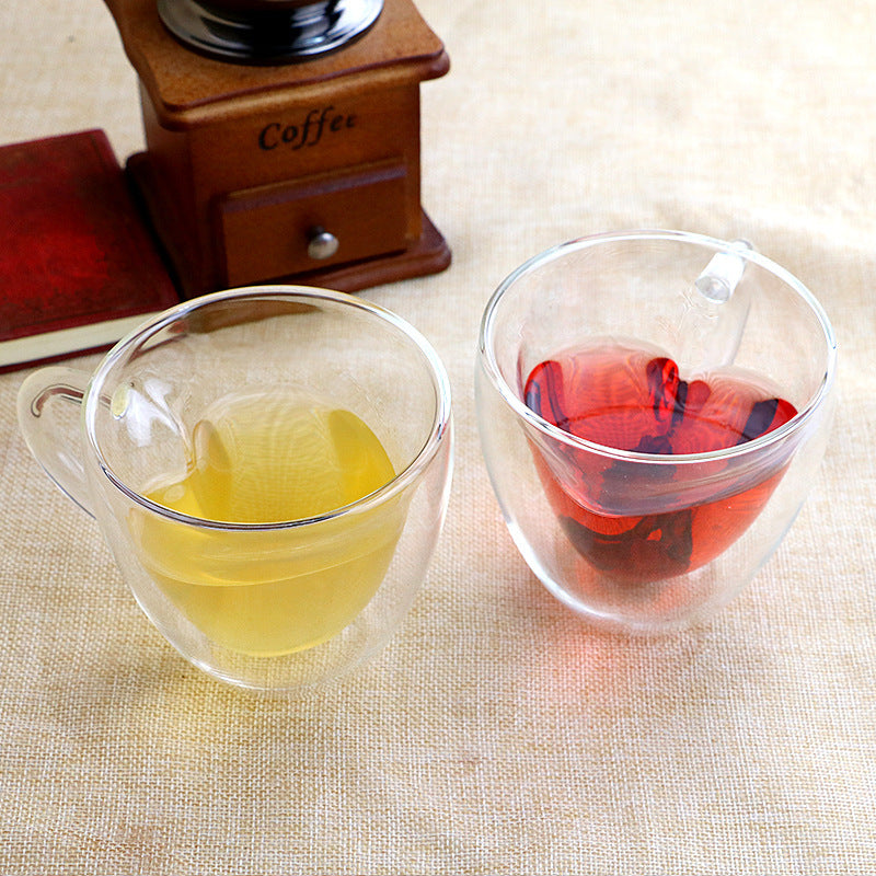 Heart Glass Cup with Double Wall