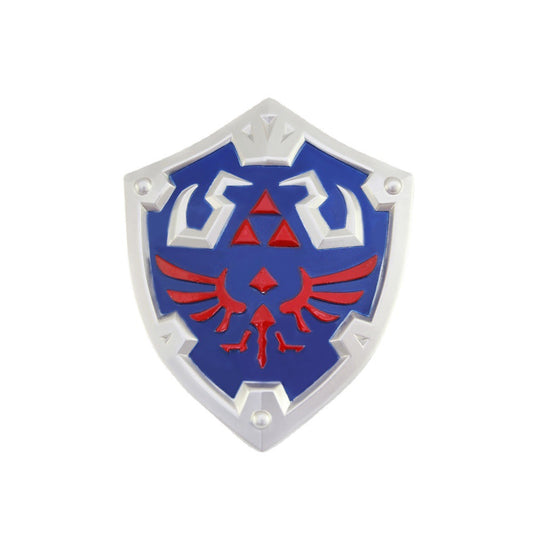 Legend of Zelda Hylian Shield Metal Models: blue, silver bird crest with triangular symbols, fantasy game-inspired crest styl