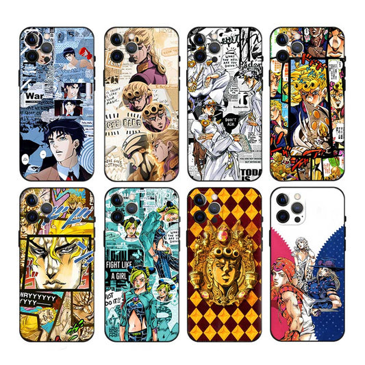 JoJo's Bizarre Adventure Phone Cases: multicolor, black anime/manga characters, cartoon manga/anime, graphic collage style