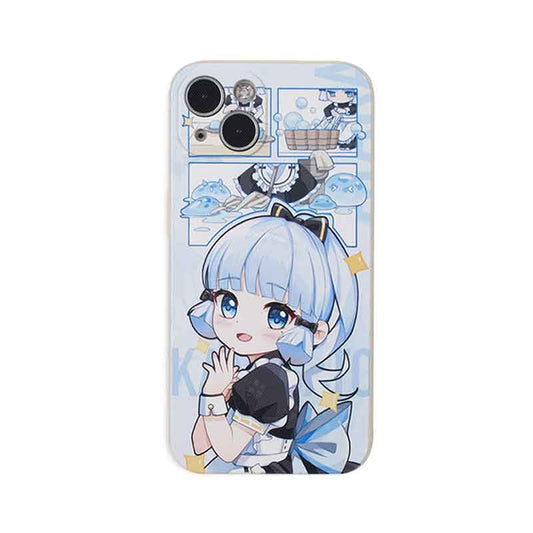 Ayaka Genshin Impact Phone Case: white, light blue anime-style girl character, kawaii anime cartoon style