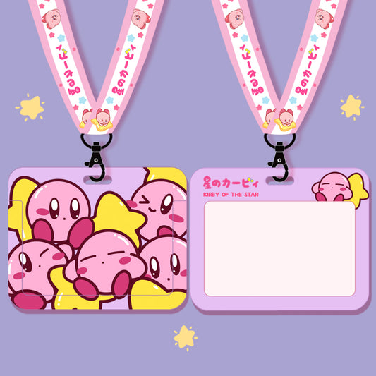 Kirby Card Holder with Cute Design: pink, lavender Kirby character, cute cartoon kawaii style