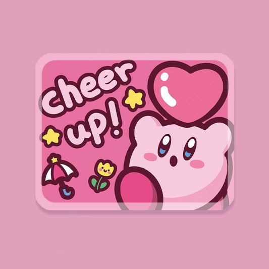 Kirby Mouse Pads, Cute & Durable: pink, dark brown cute pink character holding a heart, kawaii cartoon style