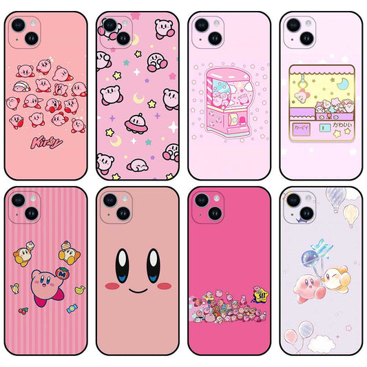 Custom Phone Cases for Various Models: pink, light pink Kirby character, kawaii cartoon style
