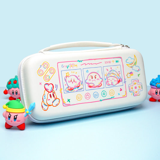 Colorful Kirby Switch Storage Case Bag: white, pink Kirby character theme, cute cartoon kawaii style