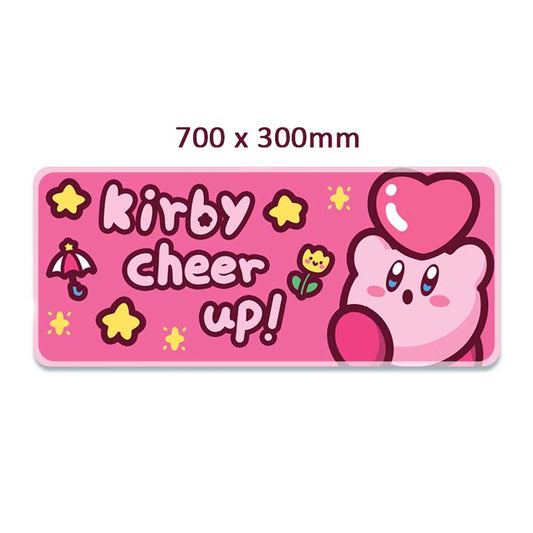 Kirby Mouse Pad with Stitched Edges: pink, light pink Kirby character, kawaii cartoon style
