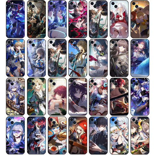Honkai Star Rail Phone Cases with HSR Light Cone Art: blue, black anime-style characters, anime, fantasy, character art style