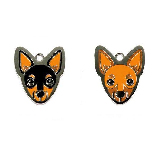 Customizable Miniature Pinscher ID Tags: orange, black Chihuahua dog, cartoon style