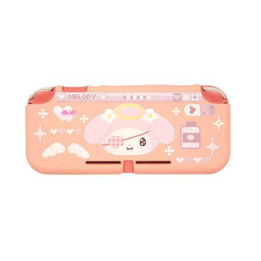 Kawaii Switch Lite Case with Cute Characters: peach pink, light pink My Melody character, kawaii cartoon style