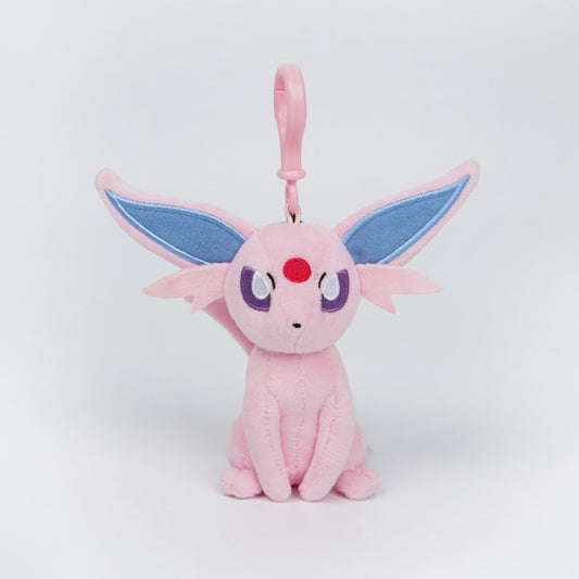 Official Espeon Plush Keychain: Portable Cuteness: pink, blue Espeon character, cartoon/kawaii style