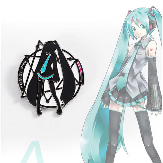 Official Licensed Miku Badges with Gift Box: black, turquoise Hatsune Miku character, anime, graphic, minimalist style