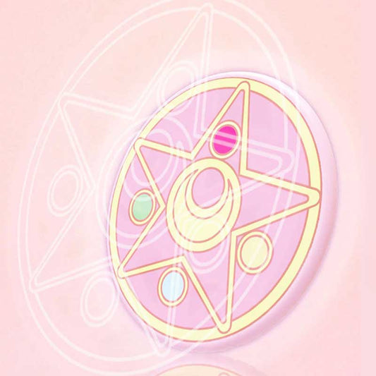 Sailor Moon Magic Circle Charger: pink, yellow five-point star symbol, kawaii, cartoon, pastel style