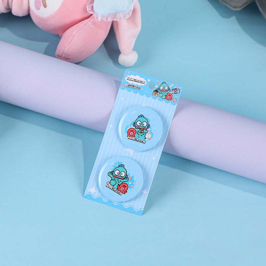 Enchanting Official Badge Pin Set Collection: light blue, teal blue cartoon creature with a red companion, kawaii cartoon sty