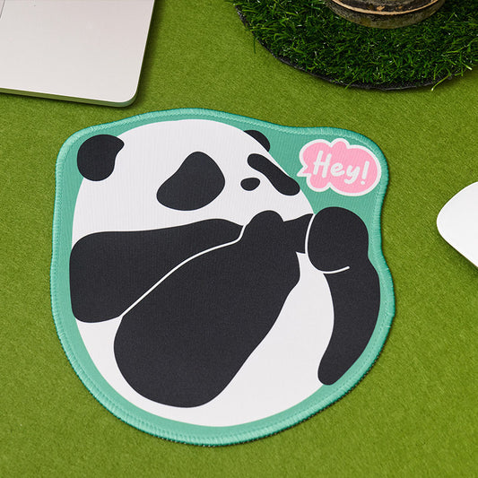 Cute Panda Mouse Pad with Stitched Edges: white, black panda, kawaii cartoon style