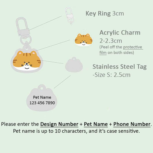 Personalized Cat ID Tags with Engraving: orange, white orange cat, kawaii cartoon style