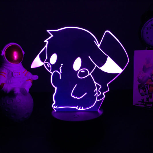 Color Changing LED Night Light: purple, white Pikachu, cartoon style