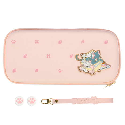 Pastel Pink Switch Carrying Case with Dual Protection: light pink, pink cat theme, kawaii cartoon style