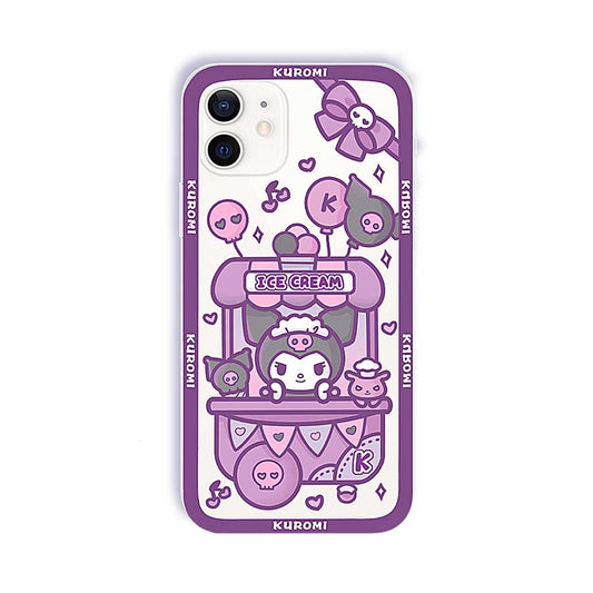 Cute Phone Case with Shock Protection: purple, lavender Kuromi character with ice cream stand theme, kawaii cartoon style