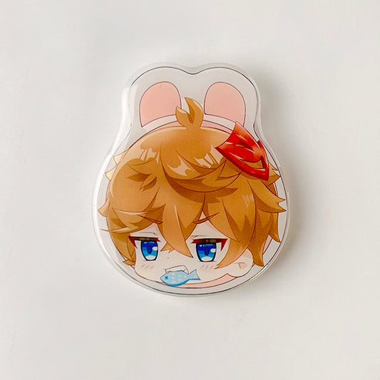 Cute Chibi Genshin Impact Phone Grips: orange, white anime-style boy character with bunny ears, kawaii cartoon anime style