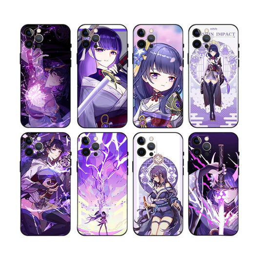 Raiden Shogun Genshin Impact Phone Case: purple, black anime character themed (Genshin Impact text visible), anime, fantasy