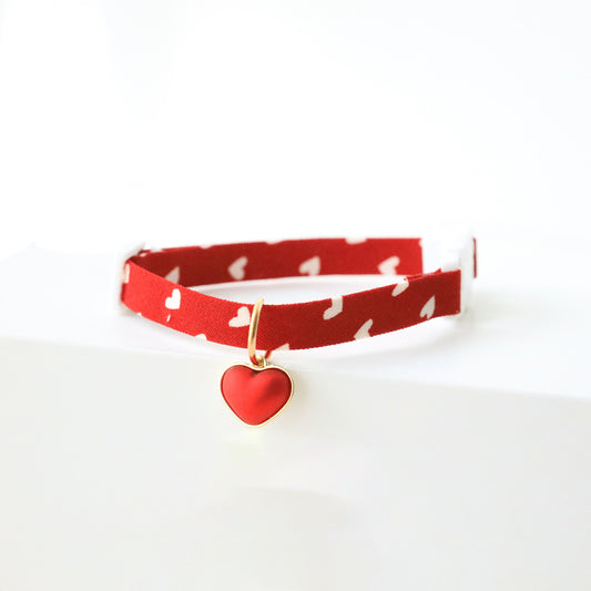Red Cat Collar with Cute Charm: red, white collar, cute style