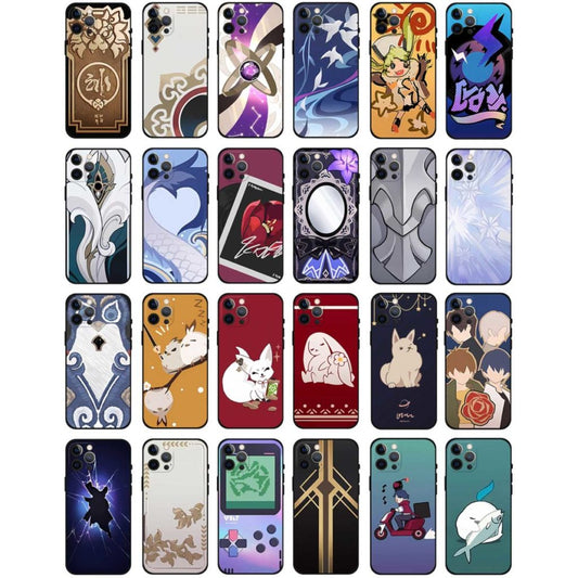 Honkai Star Rail Phone Case: black, white assorted illustrated characters, animals, floral, abstract, and fantasy themes, ass