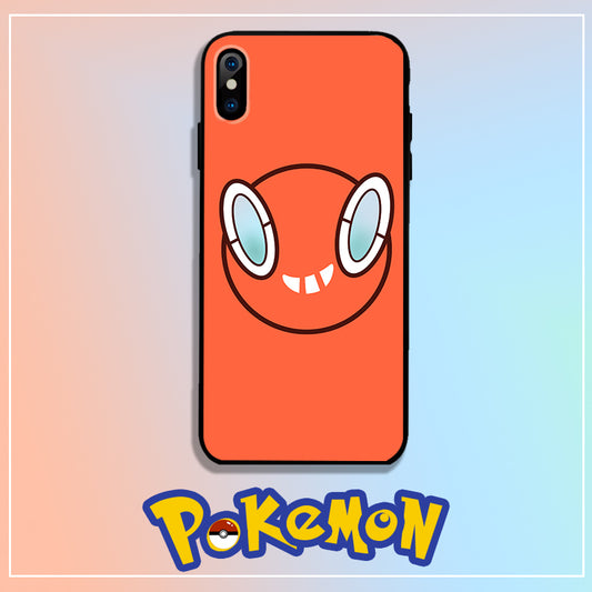 Orange Rotom Phone Case: Slim and Customizable: orange-red, black Pokémon character face, cartoon style