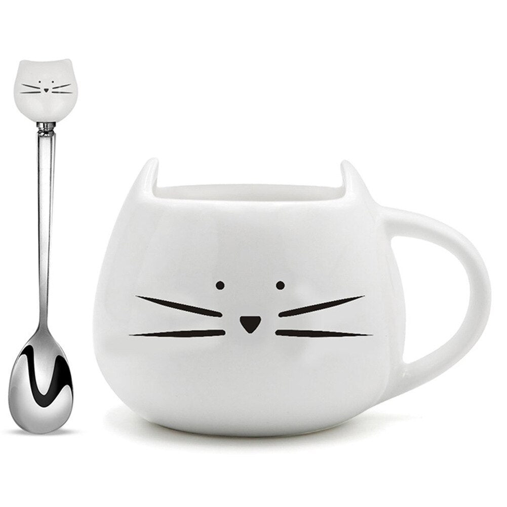 Adorable Ceramic Kitty Mug with Spoon