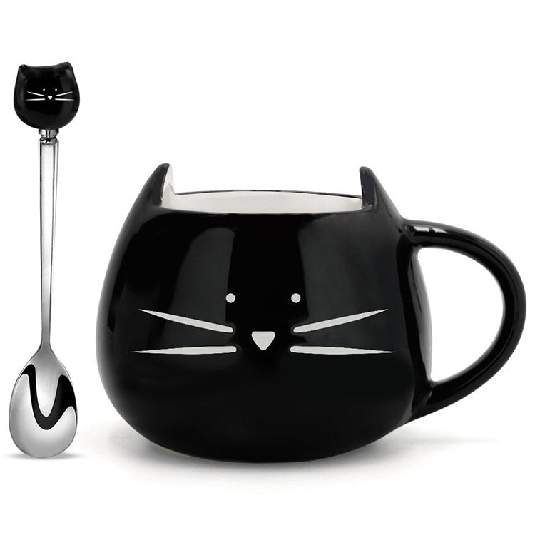 Adorable Ceramic Kitty Mug with Spoon