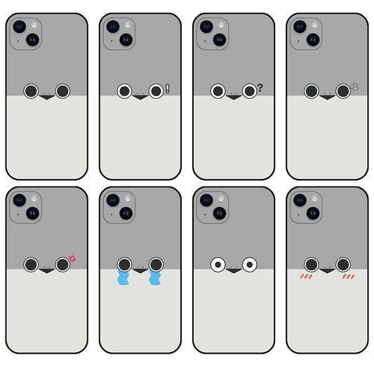 Sacabambaspis Meme Fish Phone Case: gray, off-white cartoon face expressions, minimal kawaii cartoon style