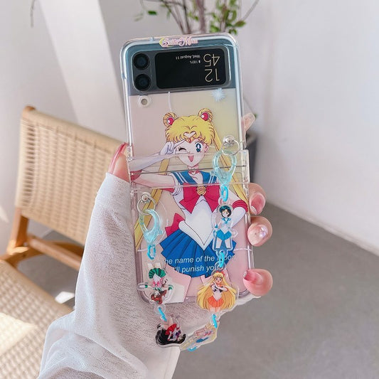 Samsung Galaxy Flip 4 Cute Cases: clear, pink Sailor Moon anime character/theme, kawaii cartoon anime style