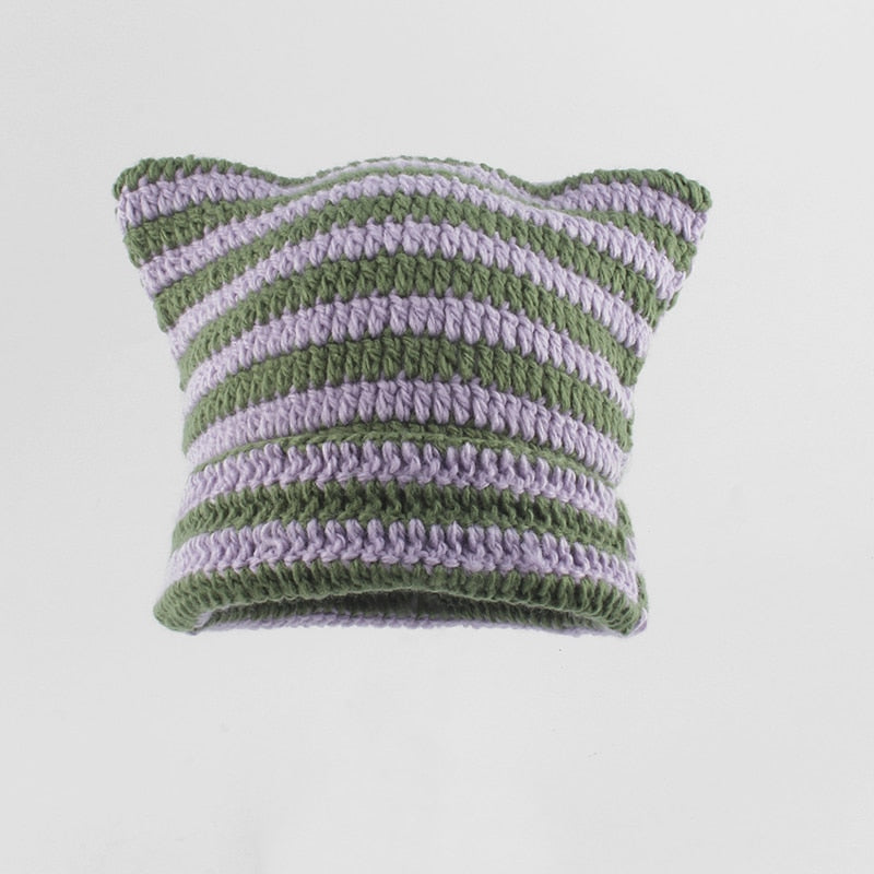 Striped Knitted Beanie for Adults