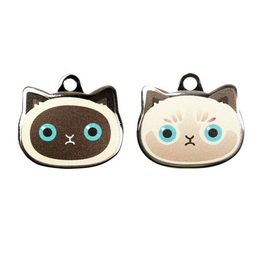Siamese Cat ID Tags with Engraving: brown, cream cats, cartoon kawaii style