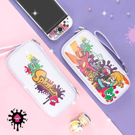 Splatoon Switch Carrying Case: Compact, Roomy, Protective: white, purple Splatoon-themed cartoon characters, cartoon, colorfu