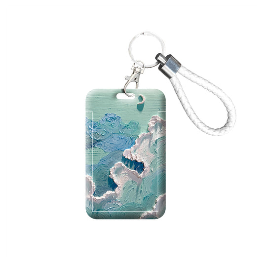 Sky Design ID Badge Holders with Strap: mint green, teal abstract ocean-wave-like artwork, artistic abstract style