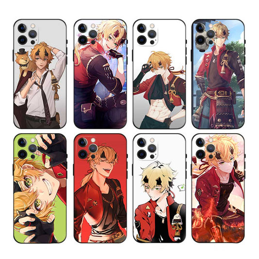Thoma Genshin Impact iPhone Case: black, white anime-style male characters, anime/cartoon character art style
