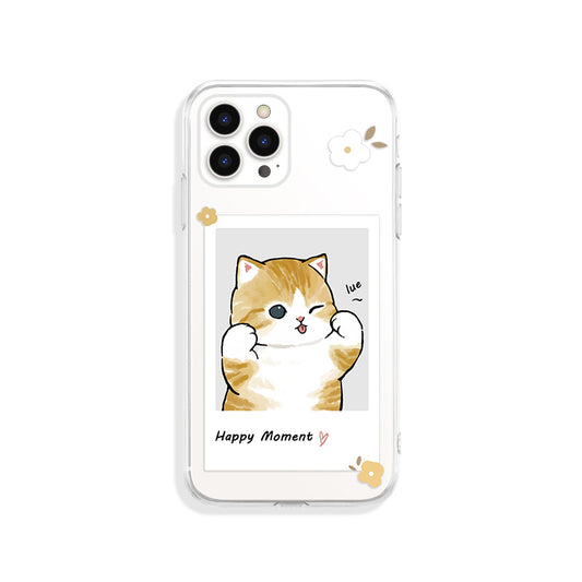 Soft TPU Transparent Cat Phone Case: clear, white cartoon cat, kawaii cartoon style