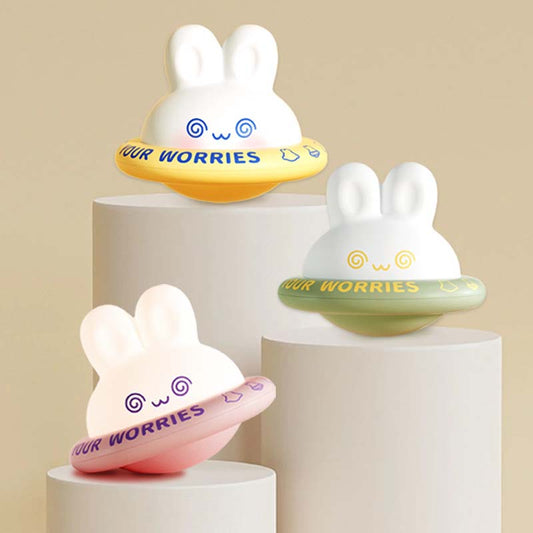 Cute Bunny LED Night Light with Customizable Lighting: white, yellow rabbit character, cartoon, kawaii, minimal style