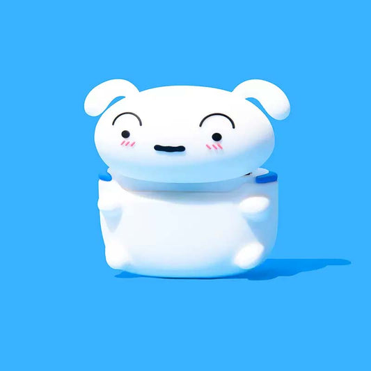 Cute Dog AirPods Pro Case with Protection: white, light blue white dog-like character, kawaii cartoon style
