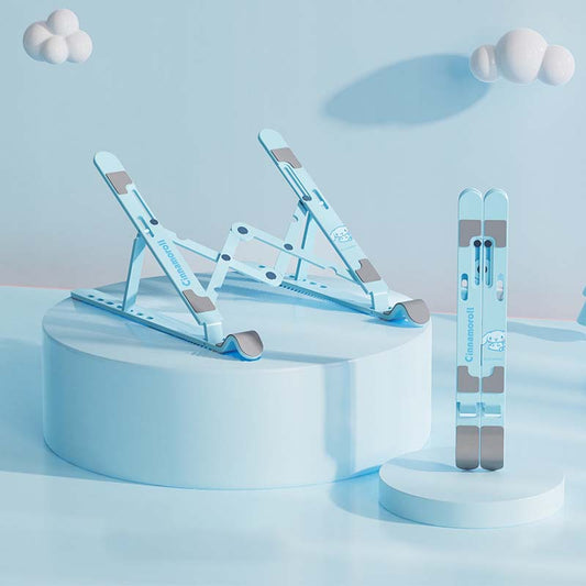 Official Laptop Stand with Adorable Designs: light blue, white foldable adjustable stand, minimal modern style