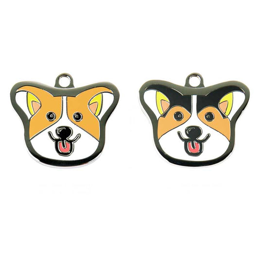 Corgi Dog ID Tags with Free Engraving: orange, black cartoon dog