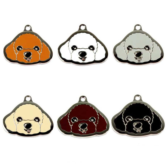 Customizable Poodle Dog Tags with Engraving: orange, white dog, cartoon style