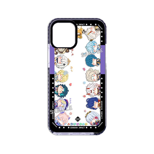 Chiba Genshin Impact Phone Case: black, white Genshin Impact anime-style characters, kawaii cartoon style