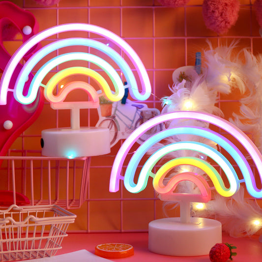 Cute Rainbow LED Night Light: pink, purple rainbow, kawaii, colorful style