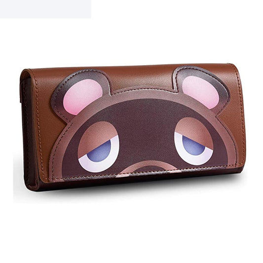 Cute and Waterproof PU Leather Switch Cases: brown, dark brown cartoon raccoon-like character face
