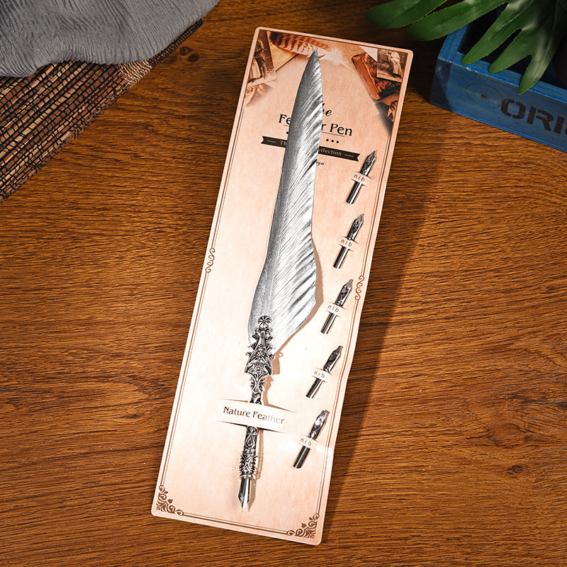 metal feather pen unique quill pen calligraphy gift handwriting ink pen (1)