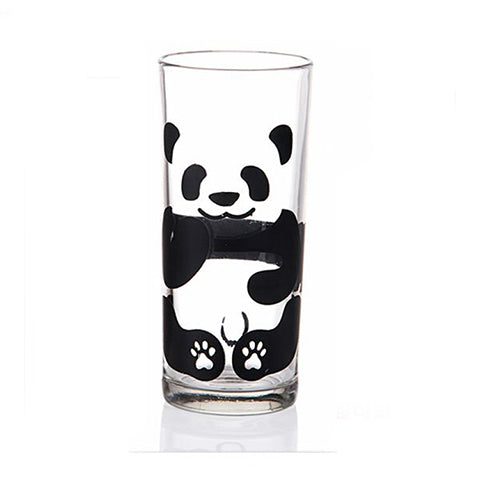Cute Panda Highball Drinking Glass: clear, black panda, cartoon style